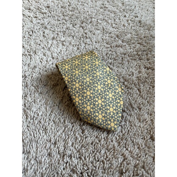 HERMES Paris Men's Rope Tie Printed Silk Tie in Butter/Blue - Picture 1 of 2